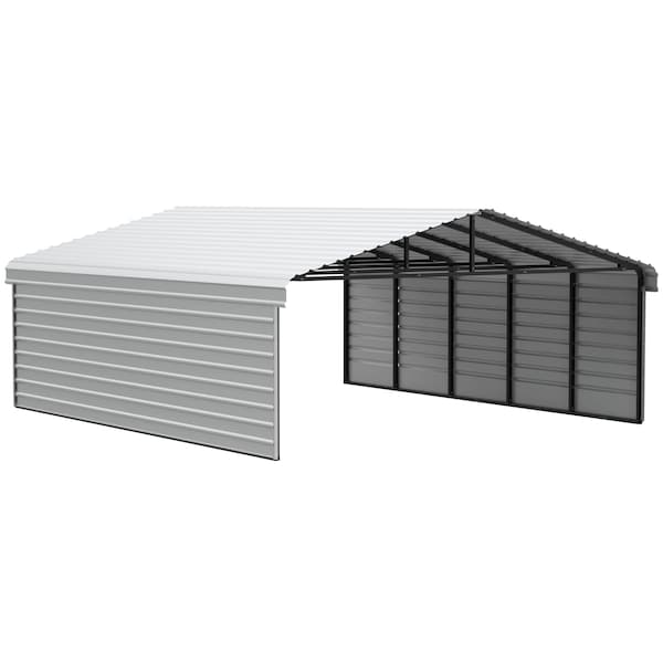 Arrow Storage Products Galvanized Steel Carport, W/ 2-Sided Enclosure, Compact Car Metal Carport Kit, 20'x24'x9', Eggshell CPH202409ECL2 - main